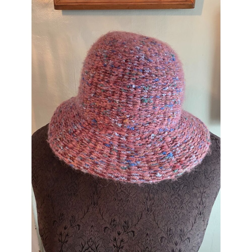 Pink Multicolor Woven Wool Blend Bucket Hat Made In Italy Womens